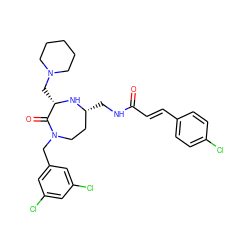 O=C(/C=C/c1ccc(Cl)cc1)NC[C@@H]1CCN(Cc2cc(Cl)cc(Cl)c2)C(=O)[C@H](CN2CCCCC2)N1 ZINC000118686948