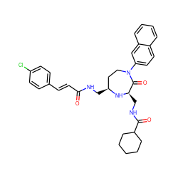 O=C(/C=C/c1ccc(Cl)cc1)NC[C@H]1CCN(c2ccc3ccccc3c2)C(=O)[C@@H](CNC(=O)C2CCCCC2)N1 ZINC001772608930