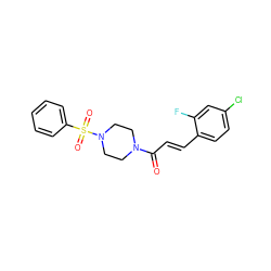 O=C(/C=C/c1ccc(Cl)cc1F)N1CCN(S(=O)(=O)c2ccccc2)CC1 ZINC000215283380