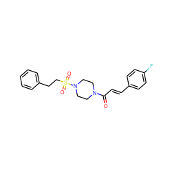 O=C(/C=C/c1ccc(F)cc1)N1CCN(S(=O)(=O)CCc2ccccc2)CC1 ZINC000206370803