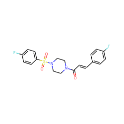 O=C(/C=C/c1ccc(F)cc1)N1CCN(S(=O)(=O)c2ccc(F)cc2)CC1 ZINC000003547339