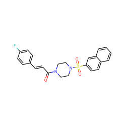 O=C(/C=C/c1ccc(F)cc1)N1CCN(S(=O)(=O)c2ccc3ccccc3c2)CC1 ZINC000003556684