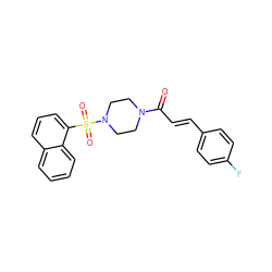 O=C(/C=C/c1ccc(F)cc1)N1CCN(S(=O)(=O)c2cccc3ccccc23)CC1 ZINC000206370153