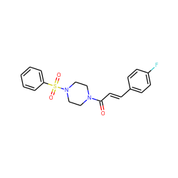 O=C(/C=C/c1ccc(F)cc1)N1CCN(S(=O)(=O)c2ccccc2)CC1 ZINC000003517566