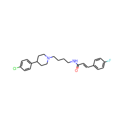 O=C(/C=C/c1ccc(F)cc1)NCCCCN1CCC(c2ccc(Cl)cc2)CC1 ZINC000028957545