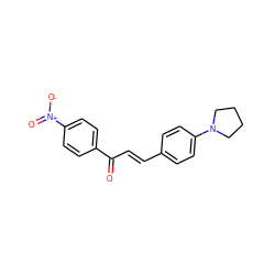 O=C(/C=C/c1ccc(N2CCCC2)cc1)c1ccc([N+](=O)[O-])cc1 ZINC000031643657