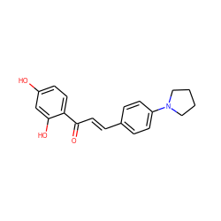 O=C(/C=C/c1ccc(N2CCCC2)cc1)c1ccc(O)cc1O ZINC000096909620