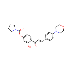 O=C(/C=C/c1ccc(N2CCOCC2)cc1)c1ccc(OC(=O)N2CCCC2)cc1O ZINC001772577219