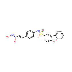 O=C(/C=C/c1ccc(NS(=O)(=O)c2ccc3oc4ccccc4c3c2)cc1)NO ZINC000013493383