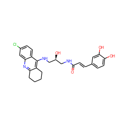 O=C(/C=C/c1ccc(O)c(O)c1)NC[C@H](O)CNc1c2c(nc3cc(Cl)ccc13)CCCC2 ZINC000299858899