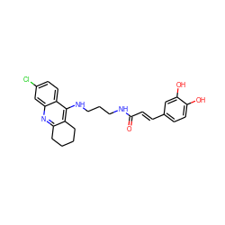 O=C(/C=C/c1ccc(O)c(O)c1)NCCCNc1c2c(nc3cc(Cl)ccc13)CCCC2 ZINC000095576562