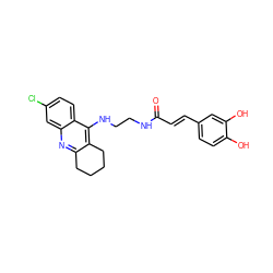 O=C(/C=C/c1ccc(O)c(O)c1)NCCNc1c2c(nc3cc(Cl)ccc13)CCCC2 ZINC000095572977