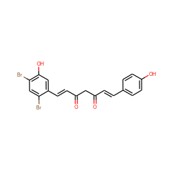 O=C(/C=C/c1ccc(O)cc1)CC(=O)/C=C/c1cc(O)c(Br)cc1Br ZINC000116759299