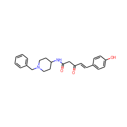 O=C(/C=C/c1ccc(O)cc1)CC(=O)NC1CCN(Cc2ccccc2)CC1 ZINC000653889629