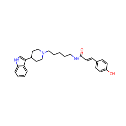 O=C(/C=C/c1ccc(O)cc1)NCCCCCN1CCC(c2c[nH]c3ccccc23)CC1 ZINC000029479730