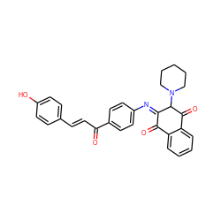 O=C(/C=C/c1ccc(O)cc1)c1ccc(/N=C2\C(=O)c3ccccc3C(=O)C2N2CCCCC2)cc1 ZINC000013483059