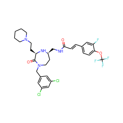 O=C(/C=C/c1ccc(OC(F)(F)F)c(F)c1)NC[C@H]1CCN(Cc2cc(Cl)cc(Cl)c2)C(=O)[C@@H](CCN2CCCCC2)N1 ZINC001772599280