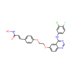 O=C(/C=C/c1ccc(OCCOc2ccc3ncnc(Nc4ccc(F)c(Cl)c4)c3c2)cc1)NO ZINC000143288624