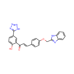 O=C(/C=C/c1ccc(OCc2nc3ccccc3[nH]2)cc1)c1cc(-c2nnn[nH]2)ccc1O ZINC000058563925