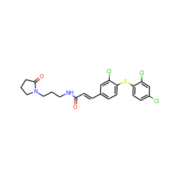 O=C(/C=C/c1ccc(Sc2ccc(Cl)cc2Cl)c(Cl)c1)NCCCN1CCCC1=O ZINC000013814892