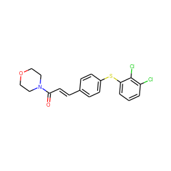 O=C(/C=C/c1ccc(Sc2cccc(Cl)c2Cl)cc1)N1CCOCC1 ZINC000013470533