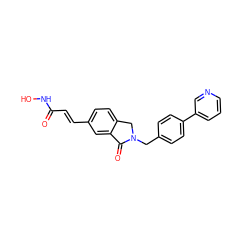 O=C(/C=C/c1ccc2c(c1)C(=O)N(Cc1ccc(-c3cccnc3)cc1)C2)NO ZINC000028951911