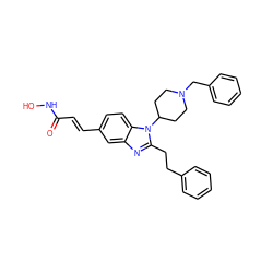 O=C(/C=C/c1ccc2c(c1)nc(CCc1ccccc1)n2C1CCN(Cc2ccccc2)CC1)NO ZINC000036411375