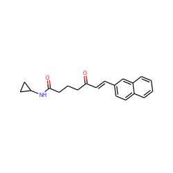 O=C(/C=C/c1ccc2ccccc2c1)CCCC(=O)NC1CC1 ZINC000064560812