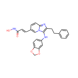 O=C(/C=C/c1ccc2nc(CCc3ccccc3)c(Nc3ccc4c(c3)OCO4)n2c1)NO ZINC000136773121