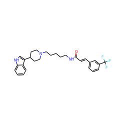 O=C(/C=C/c1cccc(C(F)(F)F)c1)NCCCCCN1CCC(c2c[nH]c3ccccc23)CC1 ZINC000029480963