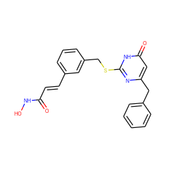 O=C(/C=C/c1cccc(CSc2nc(Cc3ccccc3)cc(=O)[nH]2)c1)NO ZINC000035050411