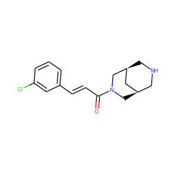 O=C(/C=C/c1cccc(Cl)c1)N1C[C@@H]2CNC[C@@H](C2)C1 ZINC000103257393