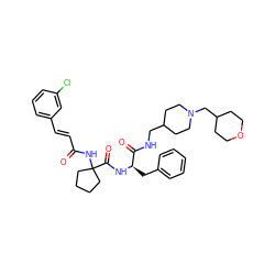 O=C(/C=C/c1cccc(Cl)c1)NC1(C(=O)N[C@H](Cc2ccccc2)C(=O)NCC2CCN(CC3CCOCC3)CC2)CCCC1 ZINC000044352594