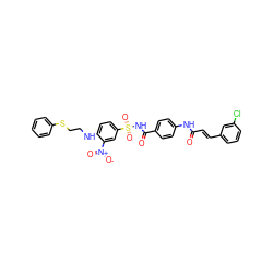 O=C(/C=C/c1cccc(Cl)c1)Nc1ccc(C(=O)NS(=O)(=O)c2ccc(NCCSc3ccccc3)c([N+](=O)[O-])c2)cc1 ZINC001772599502