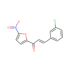 O=C(/C=C/c1cccc(Cl)c1)c1ccc([N+](=O)[O-])o1 ZINC000005428093