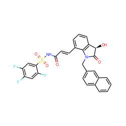 O=C(/C=C/c1cccc2c1N(Cc1ccc3ccccc3c1)C(=O)[C@@H]2O)NS(=O)(=O)c1cc(F)c(F)cc1F ZINC000049781263