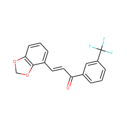 O=C(/C=C/c1cccc2c1OCO2)c1cccc(C(F)(F)F)c1 ZINC000059269421