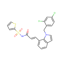 O=C(/C=C/c1cccc2ccn(Cc3ccc(Cl)cc3Cl)c12)NS(=O)(=O)c1cccs1 ZINC000045334582