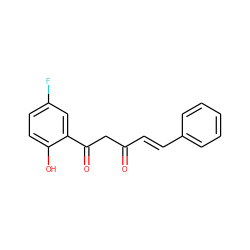 O=C(/C=C/c1ccccc1)CC(=O)c1cc(F)ccc1O ZINC000101664798