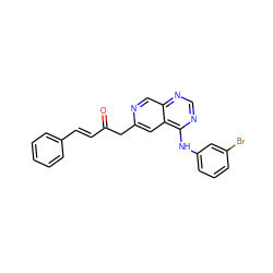 O=C(/C=C/c1ccccc1)Cc1cc2c(Nc3cccc(Br)c3)ncnc2cn1 ZINC000040380467