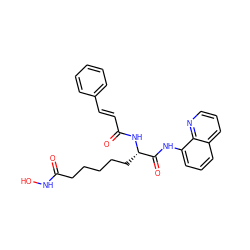 O=C(/C=C/c1ccccc1)N[C@@H](CCCCCC(=O)NO)C(=O)Nc1cccc2cccnc12 ZINC000040577089