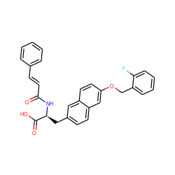 O=C(/C=C/c1ccccc1)N[C@@H](Cc1ccc2cc(OCc3ccccc3F)ccc2c1)C(=O)O ZINC000072179290