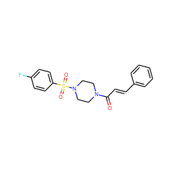 O=C(/C=C/c1ccccc1)N1CCN(S(=O)(=O)c2ccc(F)cc2)CC1 ZINC000002939286