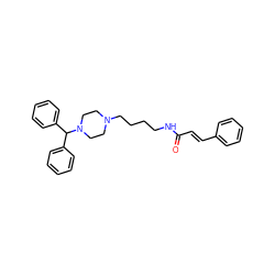 O=C(/C=C/c1ccccc1)NCCCCN1CCN(C(c2ccccc2)c2ccccc2)CC1 ZINC000028869739