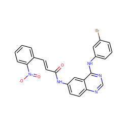 O=C(/C=C/c1ccccc1[N+](=O)[O-])Nc1ccc2ncnc(Nc3cccc(Br)c3)c2c1 ZINC000072140918