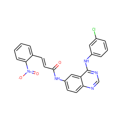 O=C(/C=C/c1ccccc1[N+](=O)[O-])Nc1ccc2ncnc(Nc3cccc(Cl)c3)c2c1 ZINC000072108494