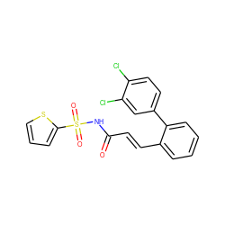 O=C(/C=C/c1ccccc1-c1ccc(Cl)c(Cl)c1)NS(=O)(=O)c1cccs1 ZINC000013554021