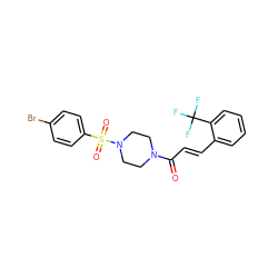 O=C(/C=C/c1ccccc1C(F)(F)F)N1CCN(S(=O)(=O)c2ccc(Br)cc2)CC1 ZINC000215283135