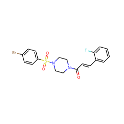 O=C(/C=C/c1ccccc1F)N1CCN(S(=O)(=O)c2ccc(Br)cc2)CC1 ZINC000015927941