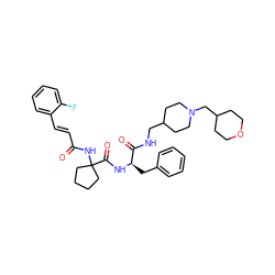 O=C(/C=C/c1ccccc1F)NC1(C(=O)N[C@H](Cc2ccccc2)C(=O)NCC2CCN(CC3CCOCC3)CC2)CCCC1 ZINC000044306265